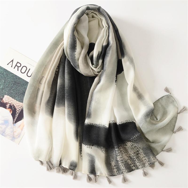 Fashion Women Spring Autumn Viscose Scarf Shawl Luxury Aztec Geometric Tassel Pashmina Stole Wrap Echarpe Foulards Muslim Hijab