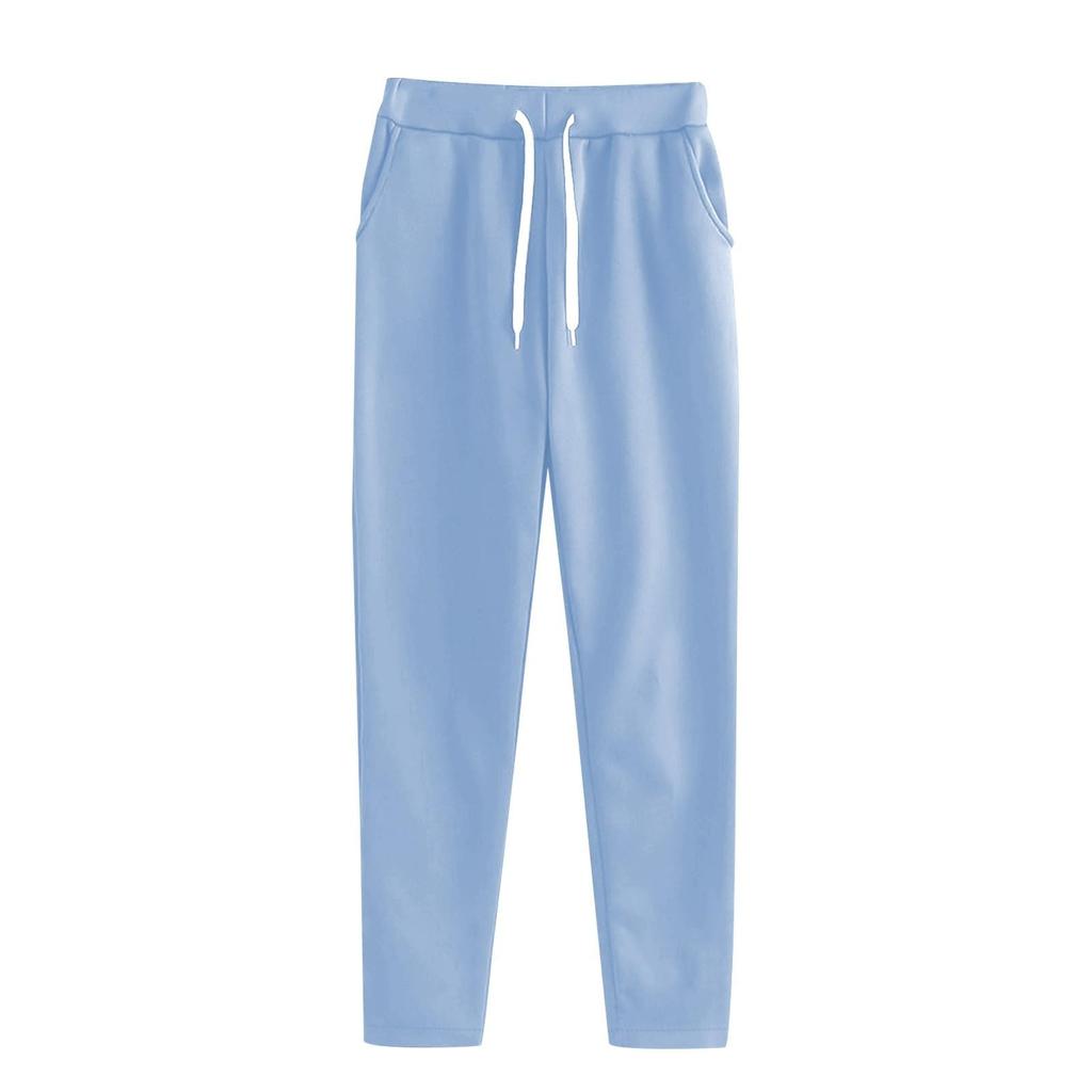 Pantaloni de trening casual de primăvară pentru femei, pentru toate cele patru sezoane, culoare uni, cu talie elastică și buzunare cu șnur