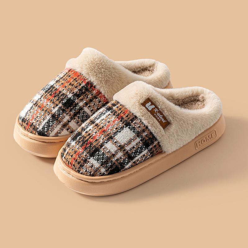 Knitted Cartoon Cotton Slippers Autumn and Winter New Indoor Shoes Home Warm Plush Couple Cotton Slippers