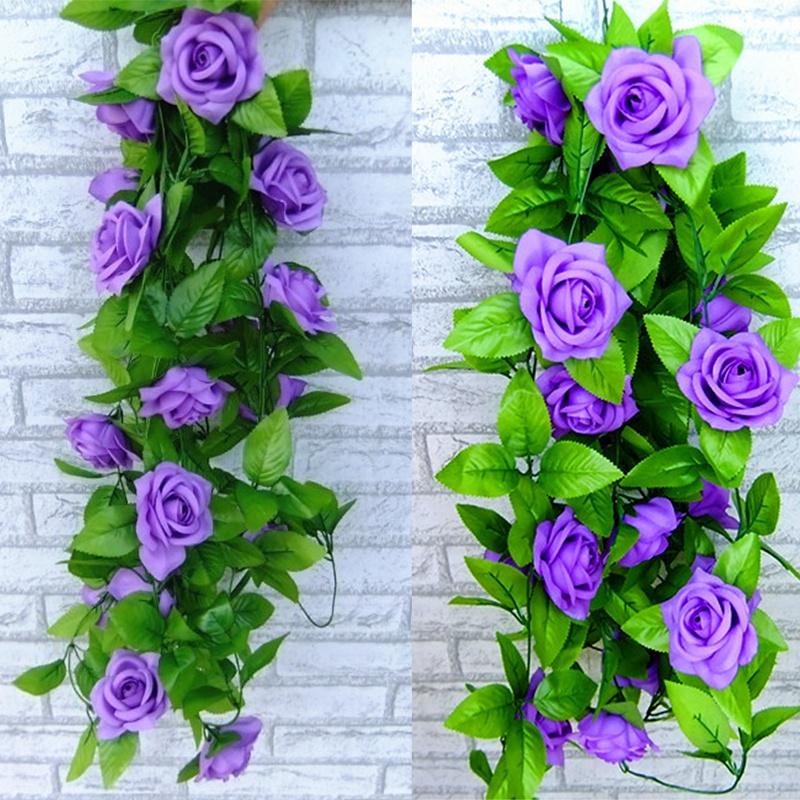 2.4m Enredadera de Flores de Rosa de Seda Artificial en Floración Hiedra Decoración para el Hogar y Bodas