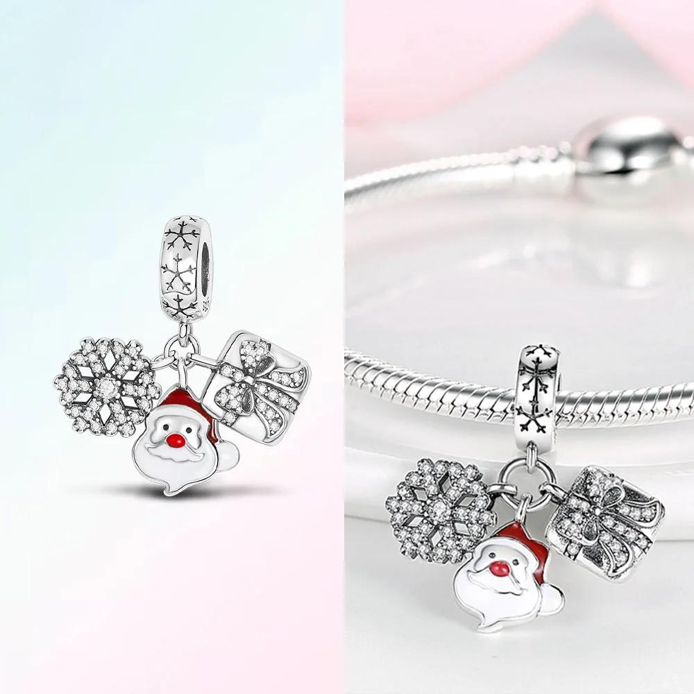 Red Santa Claus White Snowman Snowflakes Gift Boots Original Copper Charms Beads Fit Bracelet Jewelry Women Diy