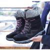 Women Winter Velvet Plus PU Snow Boots Casual Suede Medium Warm High Top Cotton Shoes Large Antiskid Solid Color Lace Up Rope