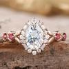 Charm Women Rings Rose Gold Color Round White Red Stone Rings Party Accessories Gift