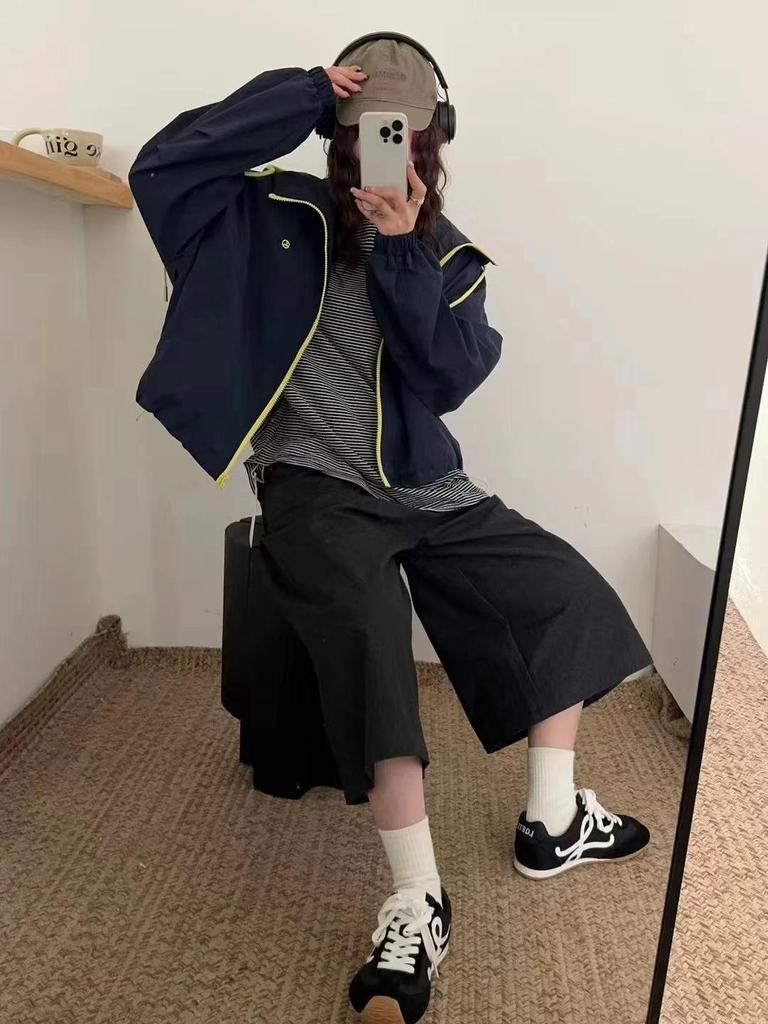 Women's Spring 2025 Petite Hooded Windbreaker - Comfortable, Versatile, Casual Jacket