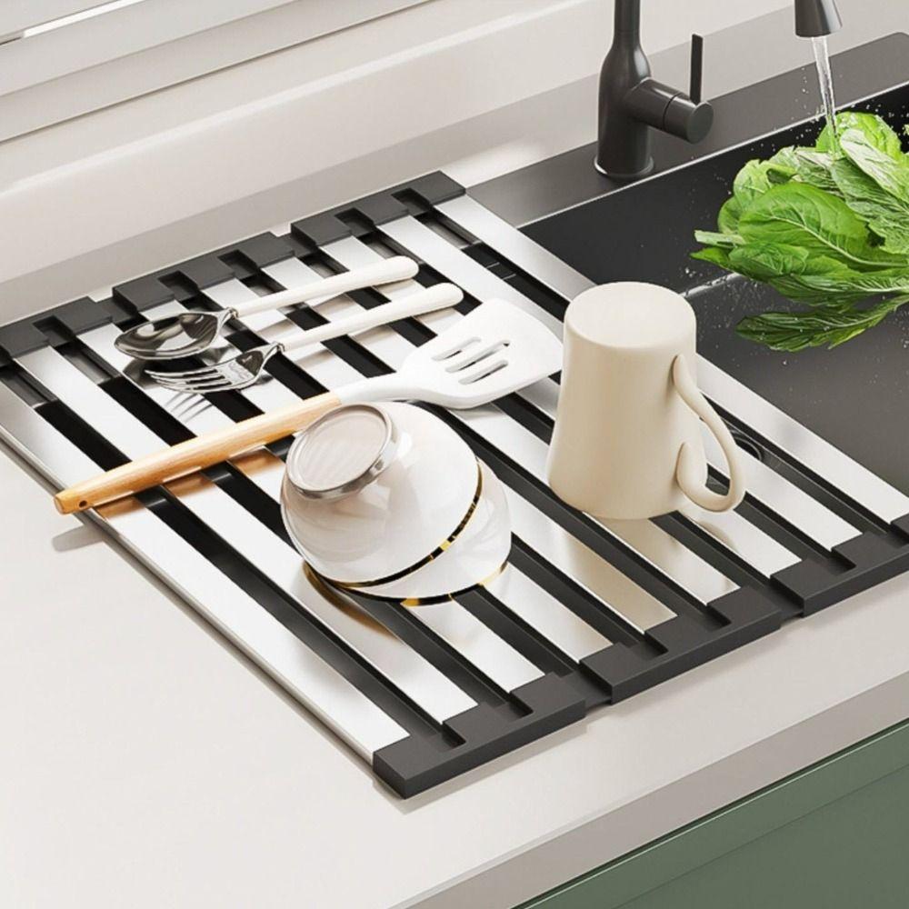Foldable Sink Drain Rack Detachable Collapsible Stainless Steel Drain Rack Space Saving Heat Resistant KitchenDrying Basket