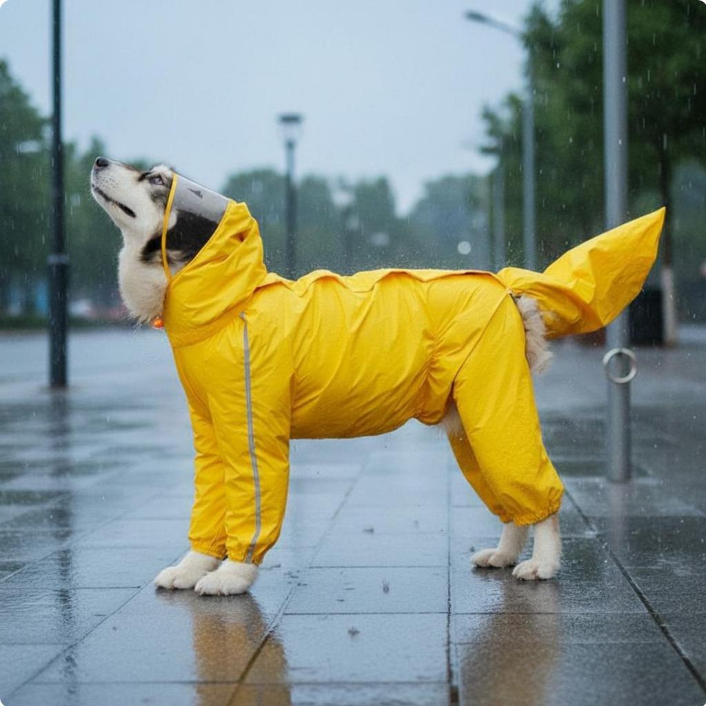 Four-Legged Dog Raincoat Gender Specific Design Full Coverage Dog Raincoat Pet Apparel Hood with Clear Visor for Large Dogs