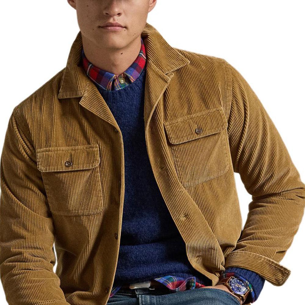 Polo Ralph Lauren Classic Cotton Corduroy Solid Color Camp Collar Button Down Long Sleeve Shirt Men Shirts Brown 710876980-009