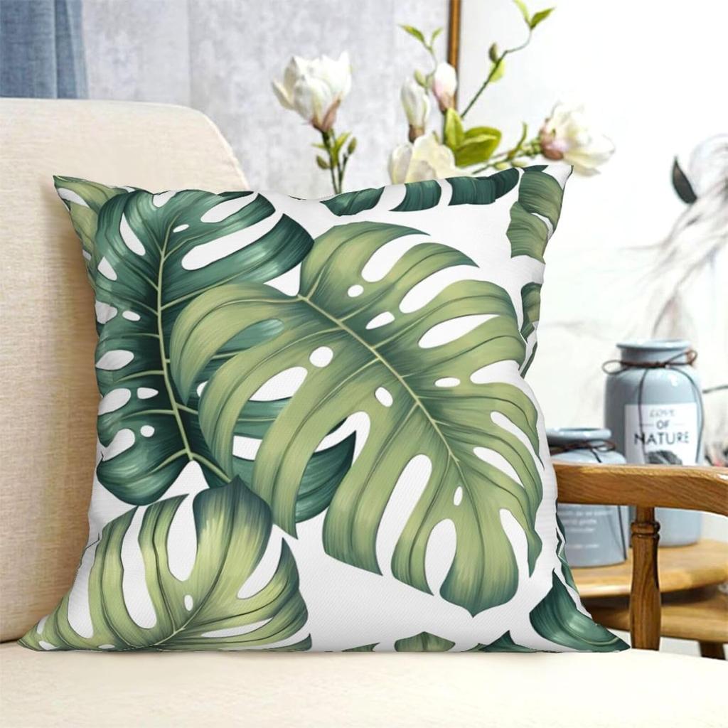 Decorative Tropical Leaf Print Cushion Cover Pillowcase Green Monstera Botanical Jungle Home Decor Pillow Sham 45x45cm