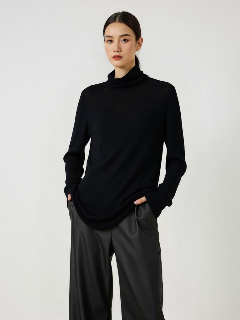 Early Autumn Cashmere & Mulberry Silk High-Neck Slim Fit Knitted Sweater for Women