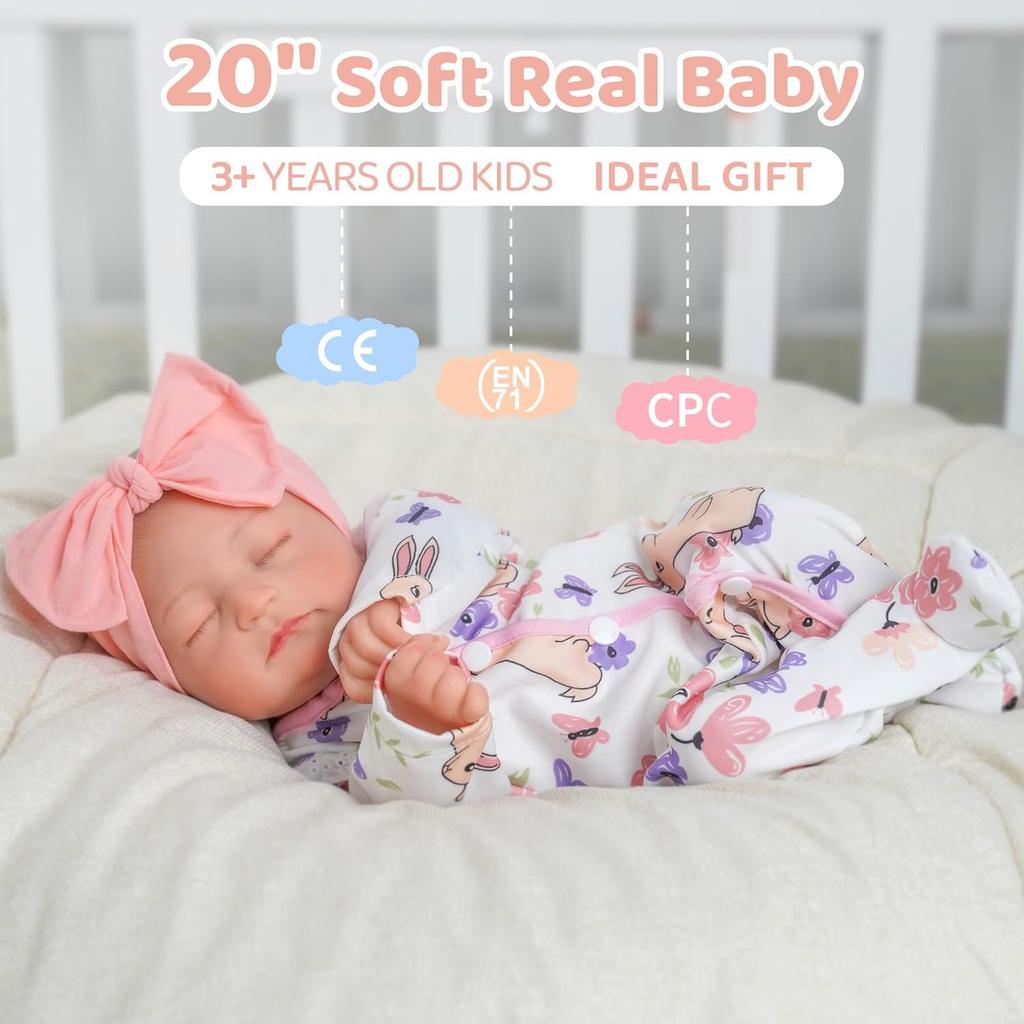 BABESIDE Reborn Baby Dolls - 17Inch Cute Soft Vinyl Realistic Baby Doll Girl Poseable Smiling Real Life Baby Dolls with Complete Accessories for 3+