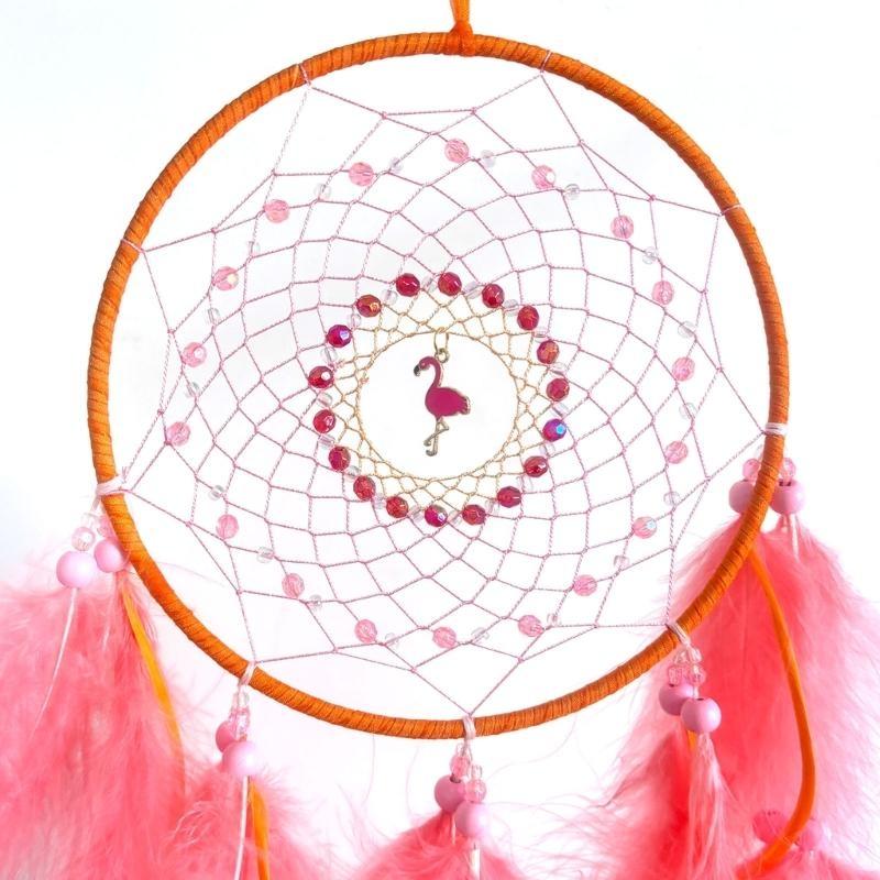 Handgefertigte Traumfänger mit gefiedertem Flamingo-Anhänger für Romantiker Wanddekorationen