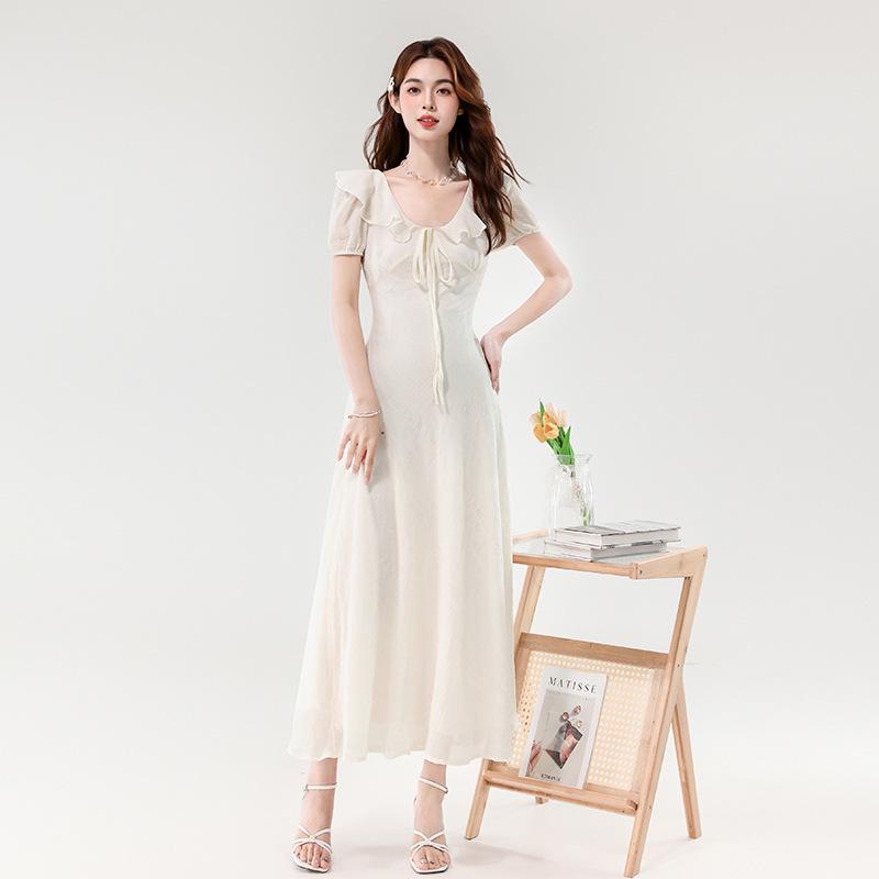 Elegant French Ruffle Dress - Slim-Fit Waist-Cinching Summer Style for Women