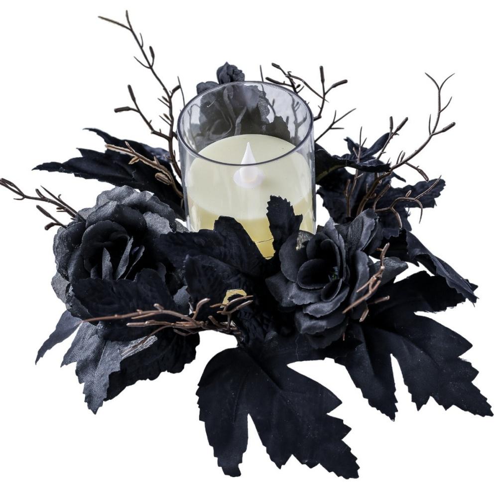 Halloween Candle Wreath Maple Leaf Rose Garland Decoration Home Desktop Festival Decoration Halloween Party Atmosphere Supplies