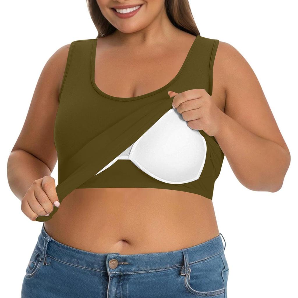 Plus Size Women's Camisole With Bottom And Chest Pad, Sexy Oversized Underwear With Chest Pad