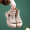 2024 Spring/Summer Women's Wedge Sandals: Thick Sole, One-Strap Buckle, Plus Size, Fashionable Mid-Heel