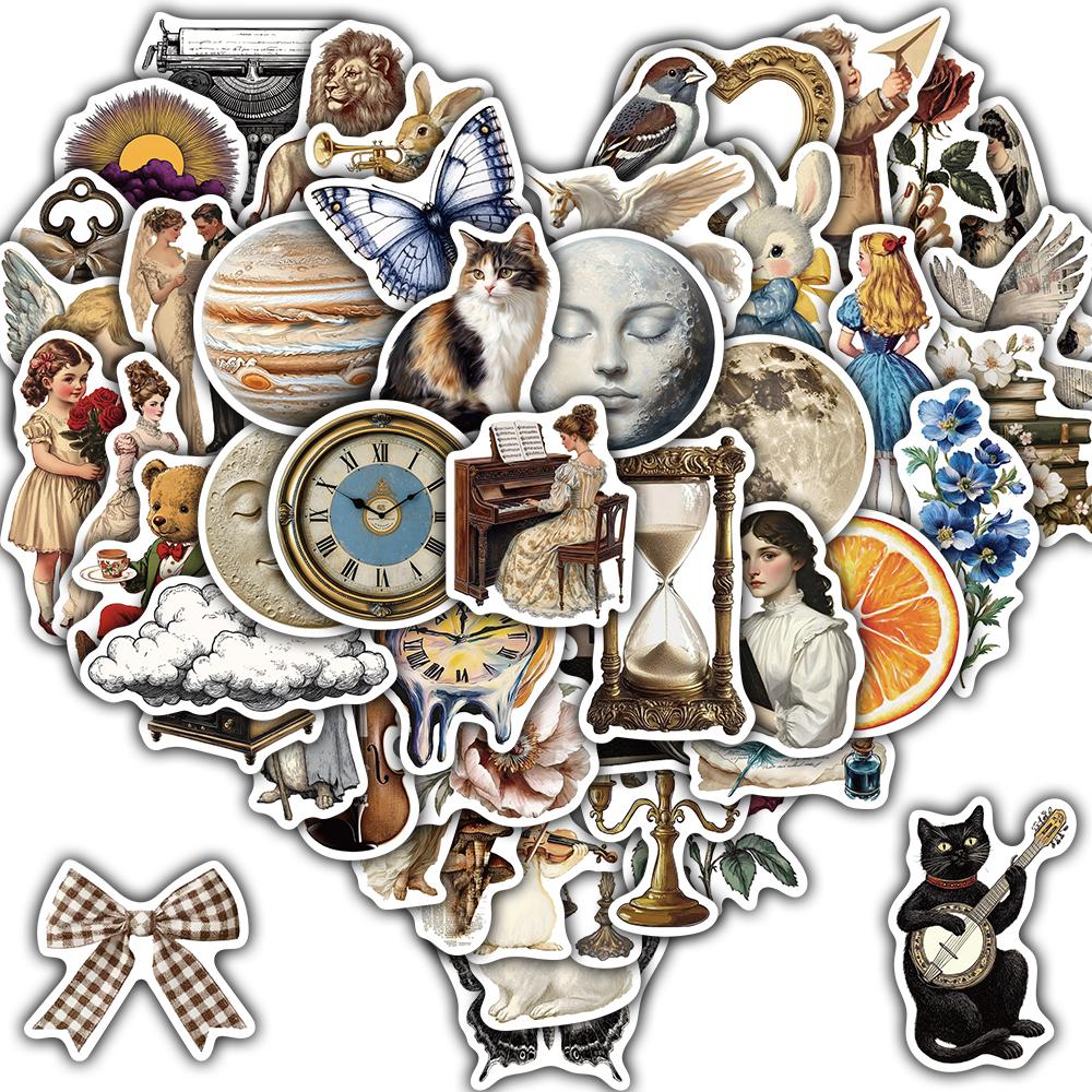 

50PCS Retro Art Aesthetics Stickers Creative Bottle Laptop Luggage Phone Bicycle Tablet Water Bottle Label Waterproof Skateboard