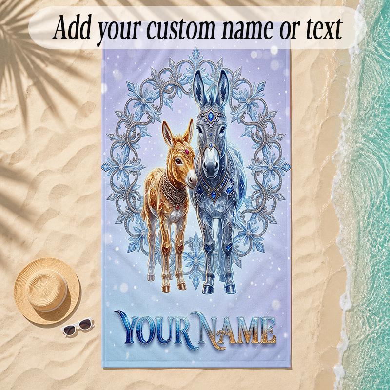 Snow Theme Soft Beach Towel Personalized Custom Name Text Towel Portable for Beach Pool Travel