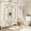 Celestial Dream Shower Curtain - Bohemian Floral with Moon Phases & Stars, Waterproof, 12 Hooks, Easy Install, Beige Aesthetic