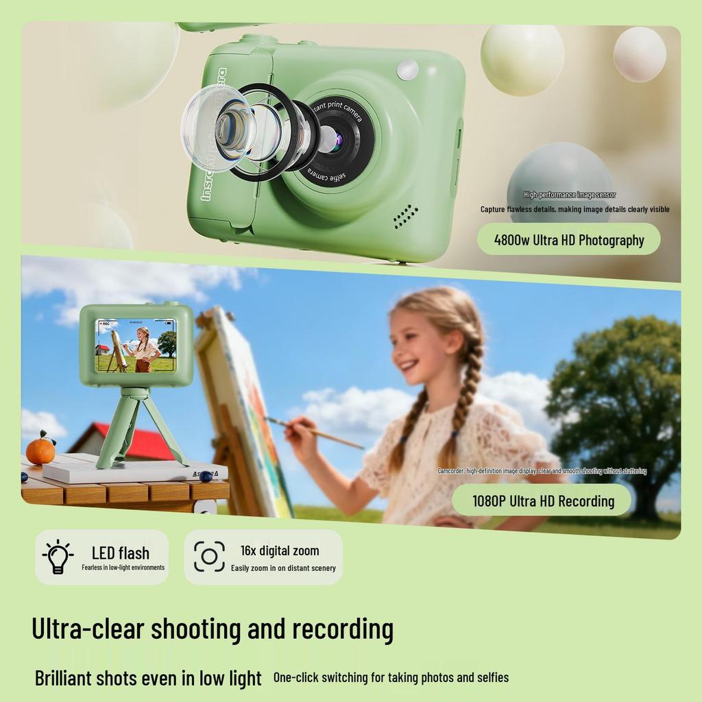 Colorful HD Instant Print Digital Camera for Kids – Multifunctional Holiday Gift