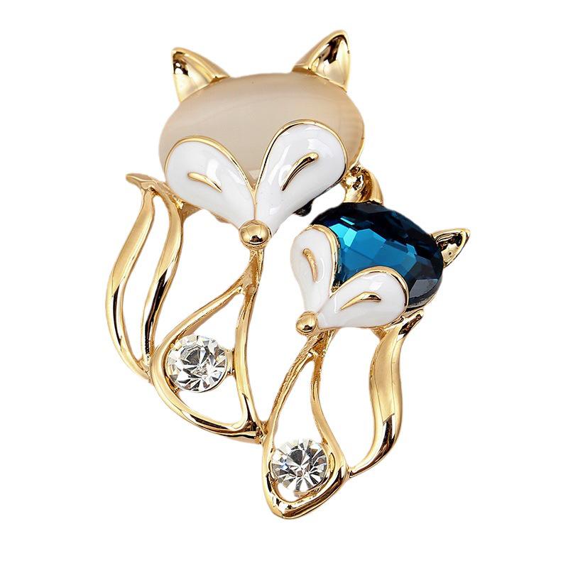 Korean Style Sparkling Cat's Eye Stone Fox Brooch - Women's Trendy Versatile Pin Accessory