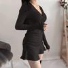 Sexy little black dress women's spring and autumn inner dress dancing hot girl skirt pure desire wind V-neck pleated thin dress