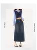 American Retro High Waist A-Line Denim Skirt with Slit and Patchwork - Spring 2026 Collection