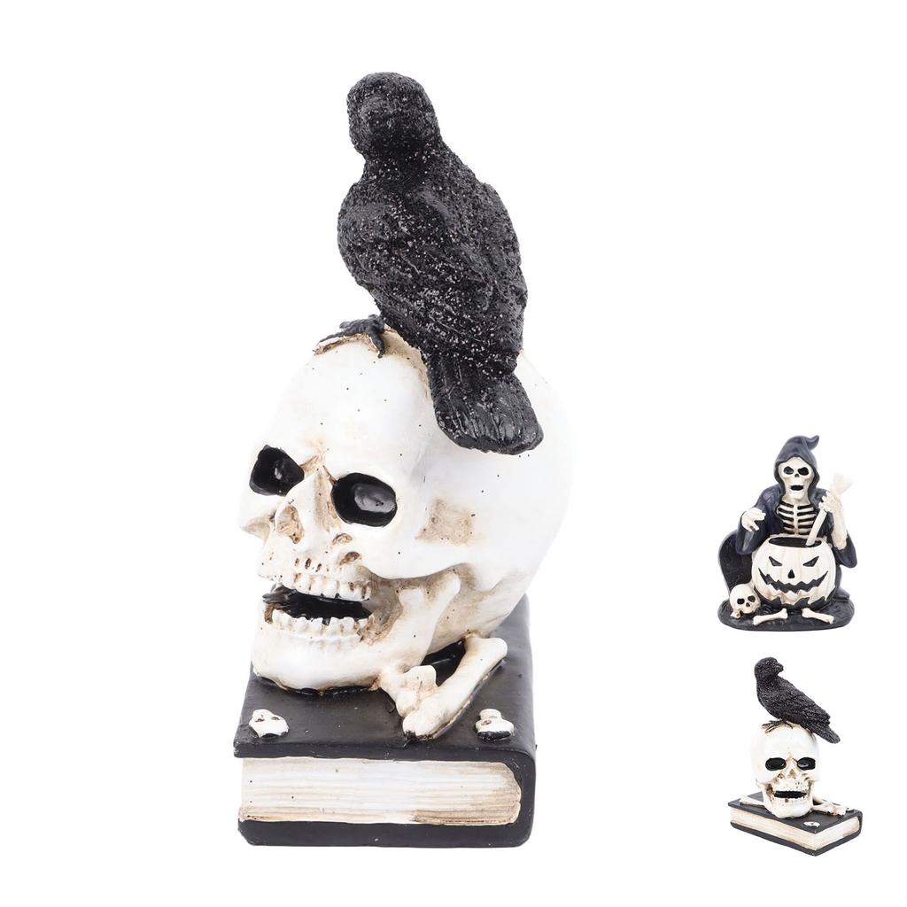 Skeleton Figurine Scary Rich Details Vibrant Colors Strong Resin Stable Skull Figurine for Halloween