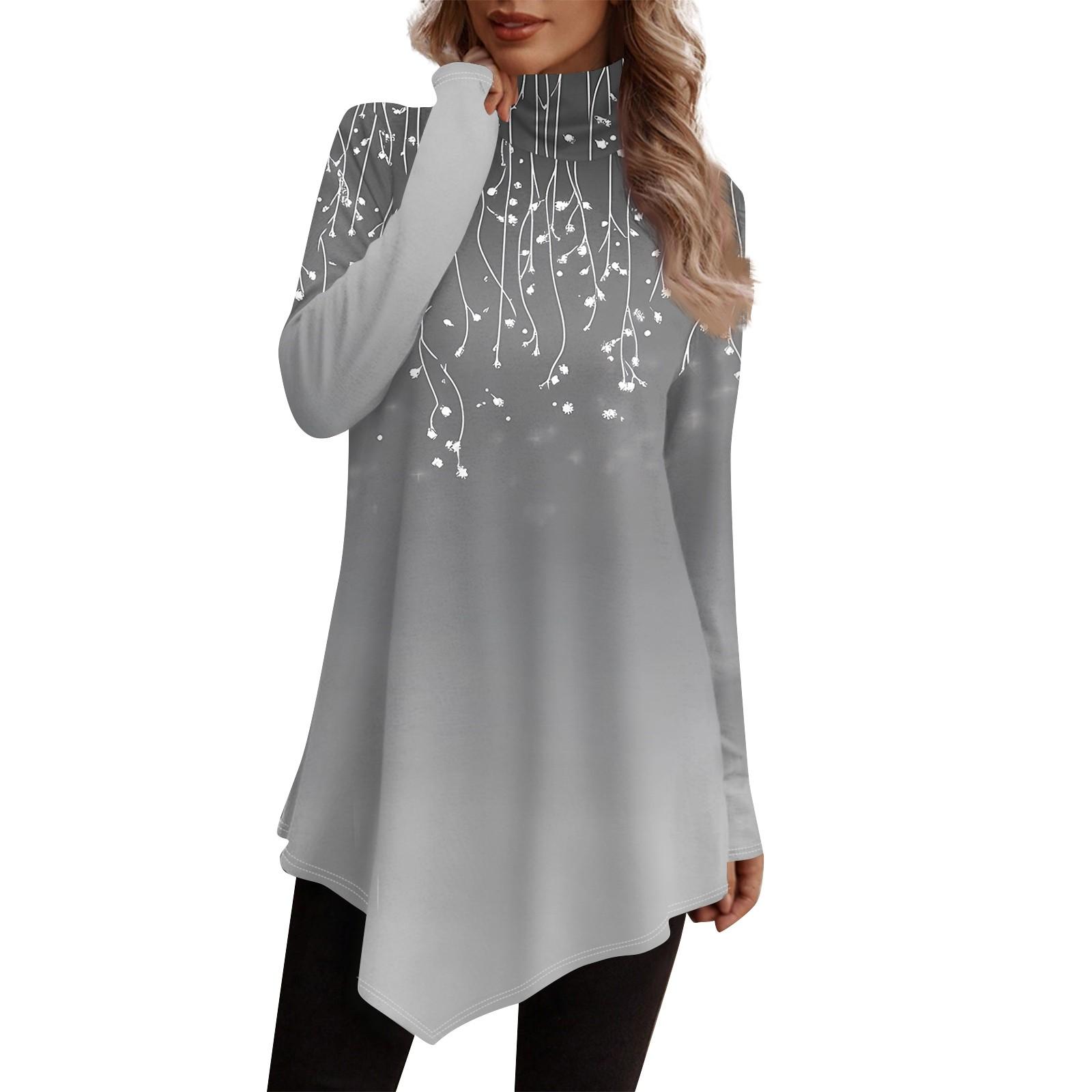 

Повседневная модная рубашка с принтом, топы с высоким воротом и нерегулярным подолом, пуловеры с длинными рукавами XXXL