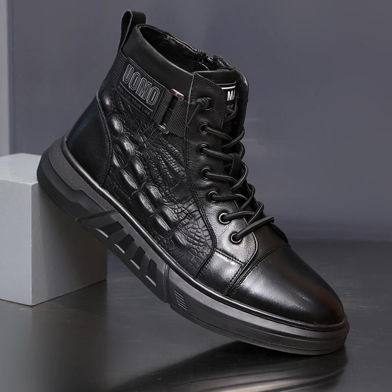 Fashion Golden Sapling Cowhide Snow Boots Men 2025 Fashion Leisure Flats Platform Man Short Booties Outdoor Casual Genuine Leather Shoes