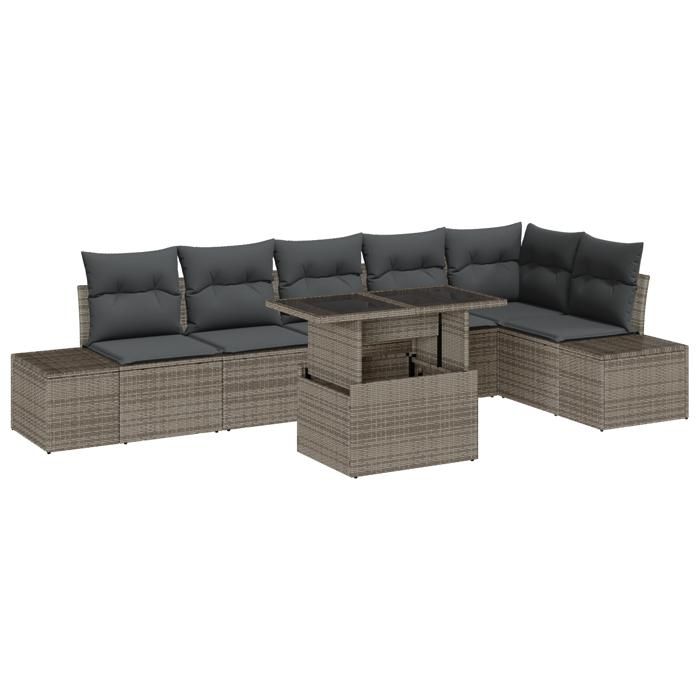 VidaXL Ensemble de Canapé de Jardin 7 Pièces avec Coussins Gris Rotin Poly 3357932