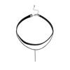 Women's Spicy Style Non-fading Titanium Steel Double Layer Choker with Black Leather Collar and Simple Chain Necklace