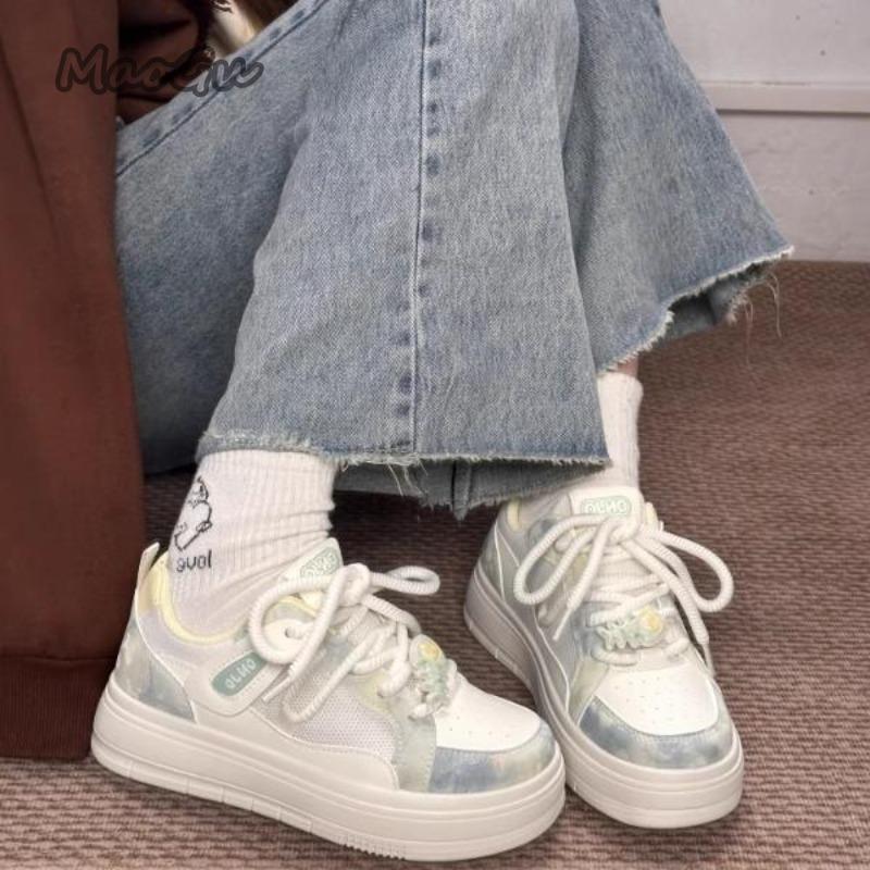 Mode Größe 40 Mode Süßes Mesh Weiße Schuhe Sommer Lässig Dicke Sohle Flache Sneakers Atmungsaktive Damen Freizeitschuhe Zapatos De Mujer