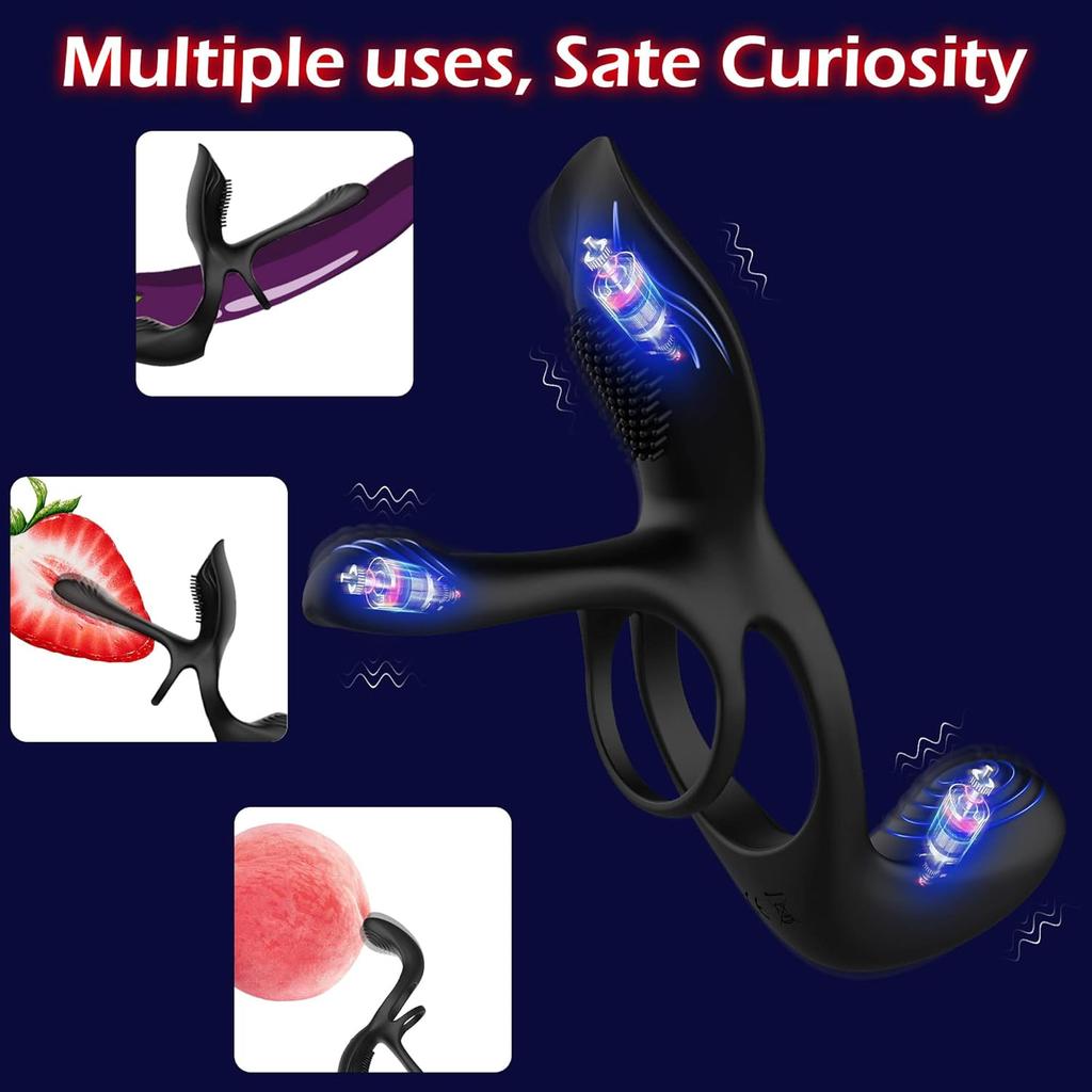 Vibrator for Couple, 3 In 1 Vibrating Cock Ring with 10 Modes, Men's Penis Vibrators, Perineum , G Spot, Clitorals Stimulator for Women, Sex