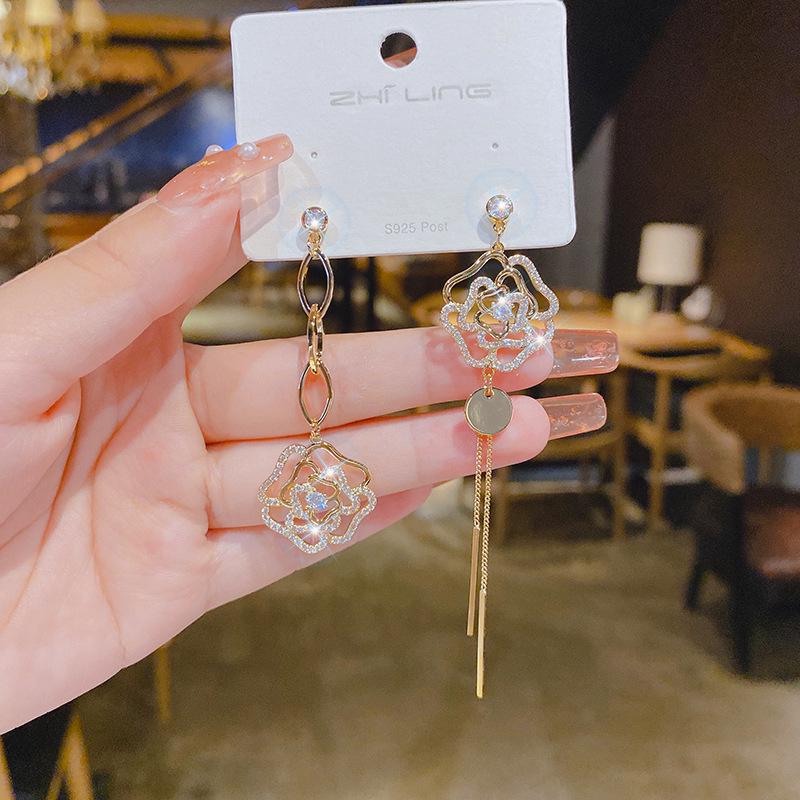 S925 Silver Needle Korean Blue Crystal Earrings: Trendy Temperament with Micro-inlaid Copper Design Gold 8B604