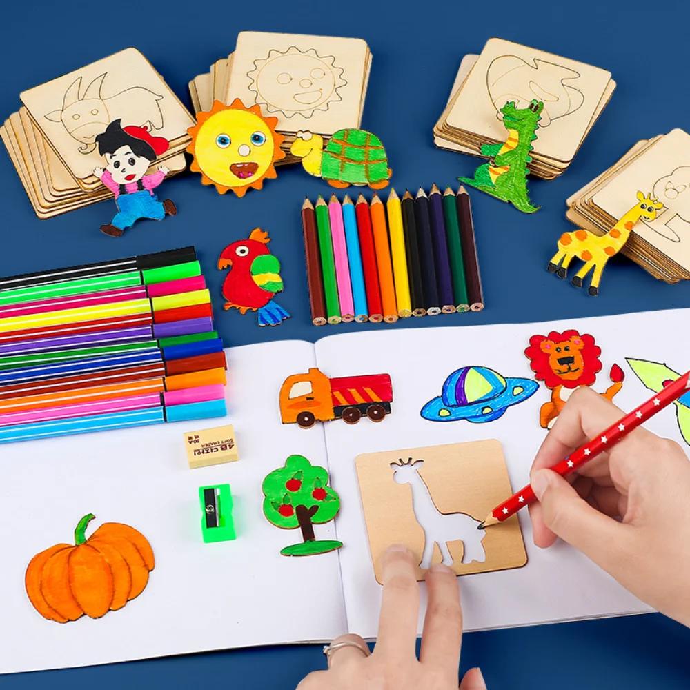 Montessori Kinderspielzeug Zeichenspielzeug Holz DIY Malvorlage Schablonen Lern Pädagogisches Spielzeug für Kinder Geschenk 10/20 Stück