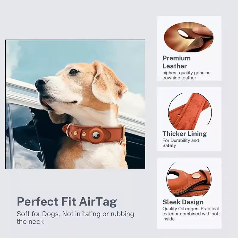 AirTag leather protective cover collar for pet dogs Apple tracker positioning anti-loss neck ring