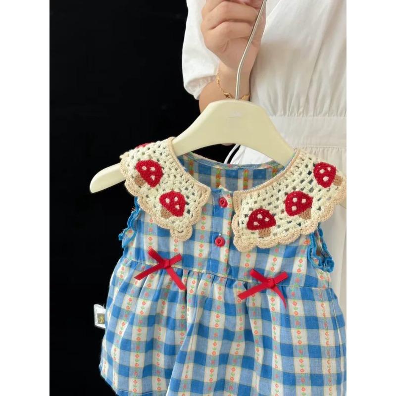 Premium Quality Summer Baby Romper Strawberry Plaid Sleeveless Lace Doll Collar Thin Fashion Newborn Wrap Hip Bodysuit