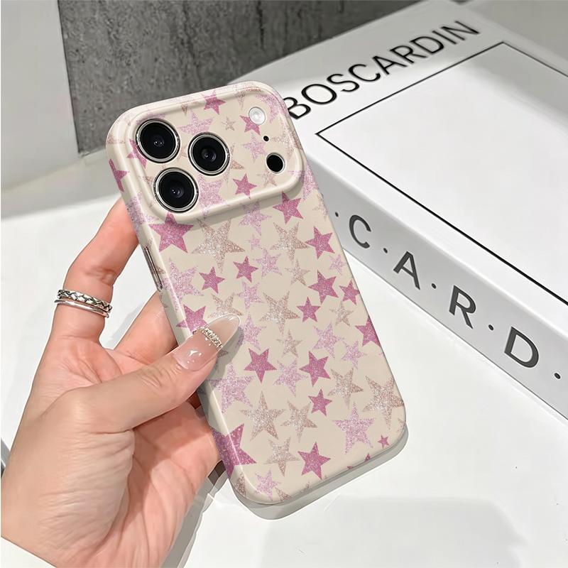 Shimmering Pink Glitter Star Sparkly Pattern Protective Shockproof Film Aesthetic Bumper Phone Case Cover For iPhone 13 14 15 16 17 Pro Max Plus