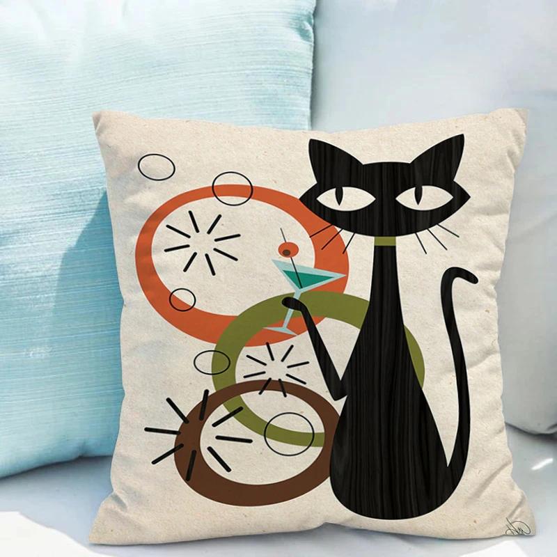 

Halloween Black Cat Pillowcase 45*45 Sofa Cushion Cover 40x40 Double-sided Printing Throw Pillow Covers Decorative Short Plush 12x12Inch