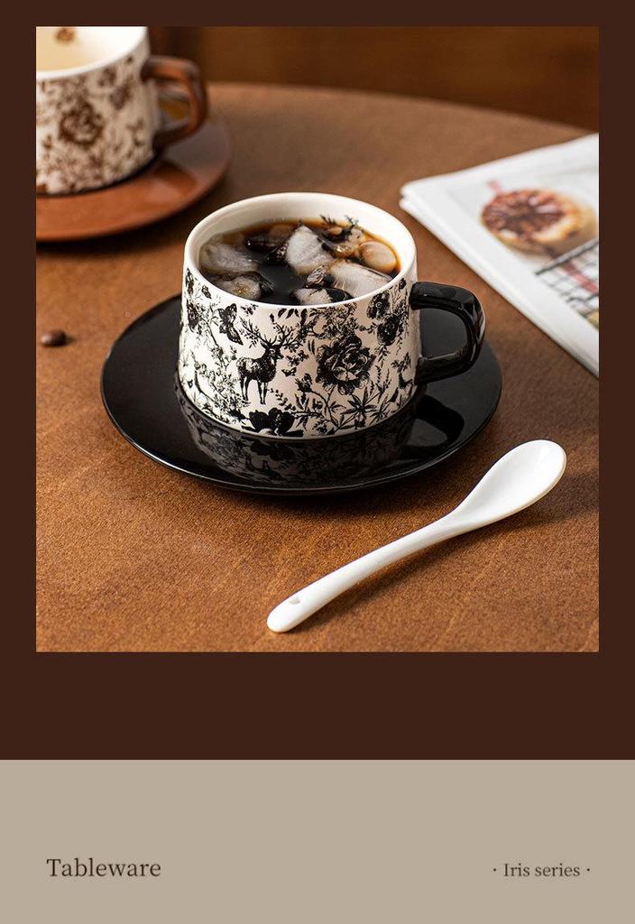 Retro Ceramic Coffee Cup & Saucer Set - Luxurious, High-End Feel for Coffee, Milk, or Water - Ideal Gift