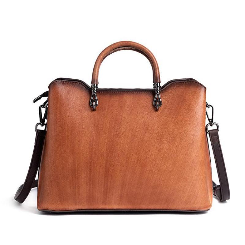 Johnature Borsa versatile in vera pelle da donna, vintage, fatta a mano, in pelle di mucca naturale goffrata, borse a tracolla