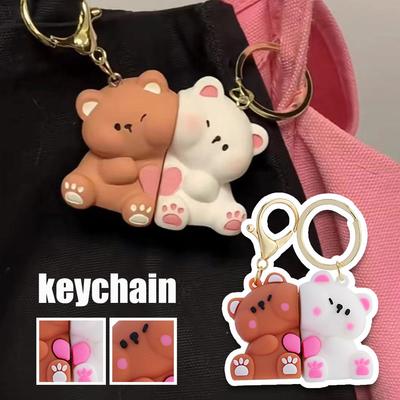 Cute Resin Bear Couple Magnetic Keychain Will Never Leave Cute Animal Doll Bag Pendant Kawaii Key Chains Gifts for Lovers
