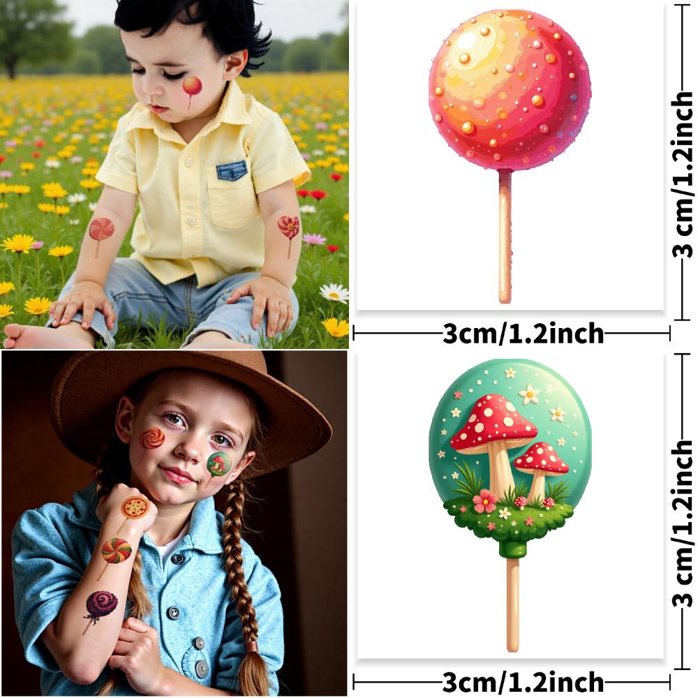 54pcs Creative Lollipop Temporary Tattoo Stickers Waterproof Body Art Arm Fake Tattoos Boys Girls Disposable Tattoo Stickers