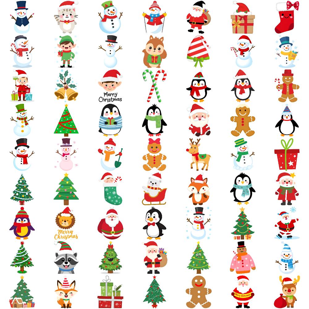 

63pcs Temporary Tattoo Holiday Icons Cartoon Christmas Characters Temporary Tattoo Stickers For Boys Girls Cheeks