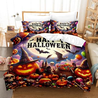 3pcs Halloween Bedding Set Halloween Decoration Cartoon Pumpkin Pattern Bedroom Decor for Kids Halloween Gifts