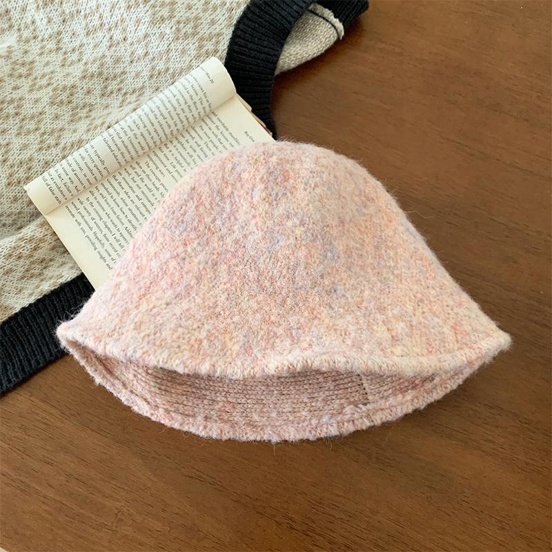 Winter versatile mixed color bucket hat women keep warm and show small face plush knitted bucket hat temperament versatile basin hat