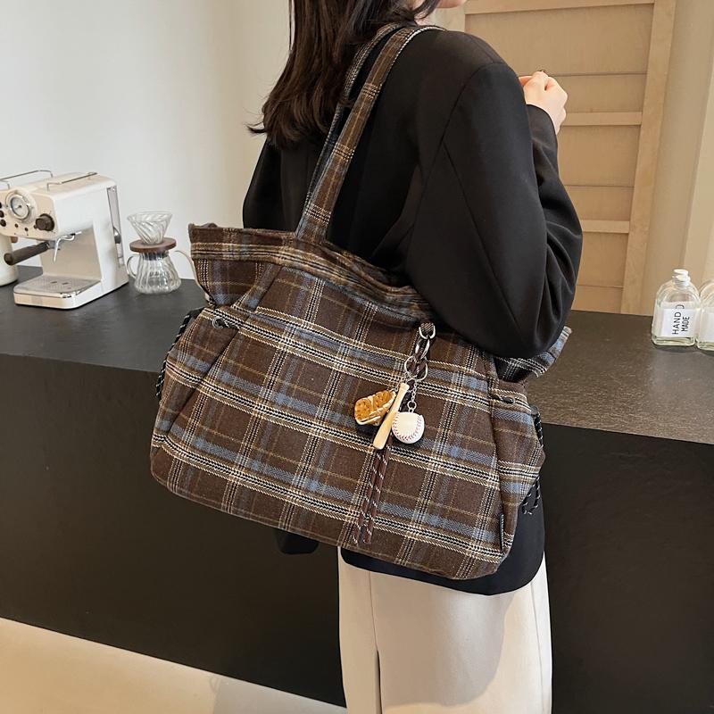 Rutete pendlerbag dame skulderveske studentklasseveske stor kapasitet tote bag