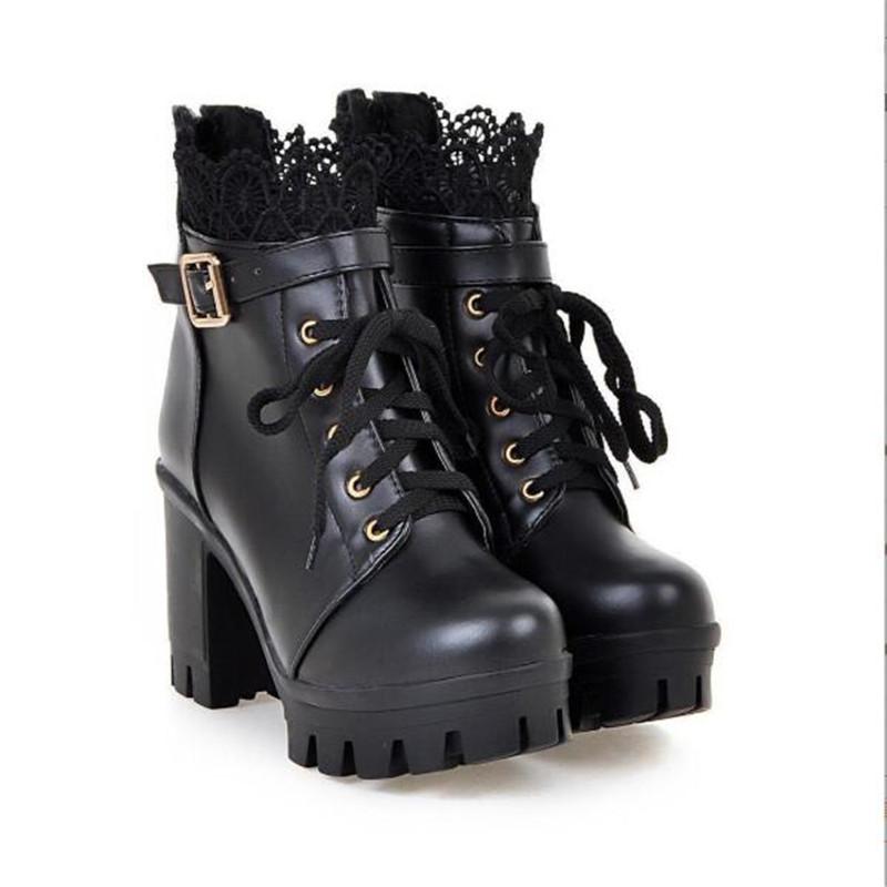 Women's Ankle Boots Thick Heel Lace Up Women Boots Winter Thick Warm Ladies Snow Boots Solid Color Versatile Platform Sexy Botas