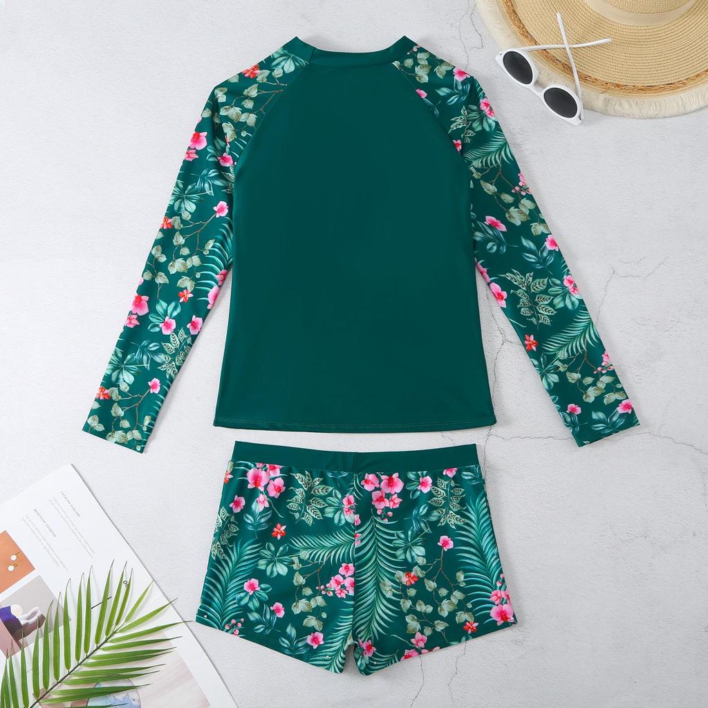 Dámské dvoudílné konzervativní bikiny s dlouhým rukávem a digitálním potiskem pro rok 2024