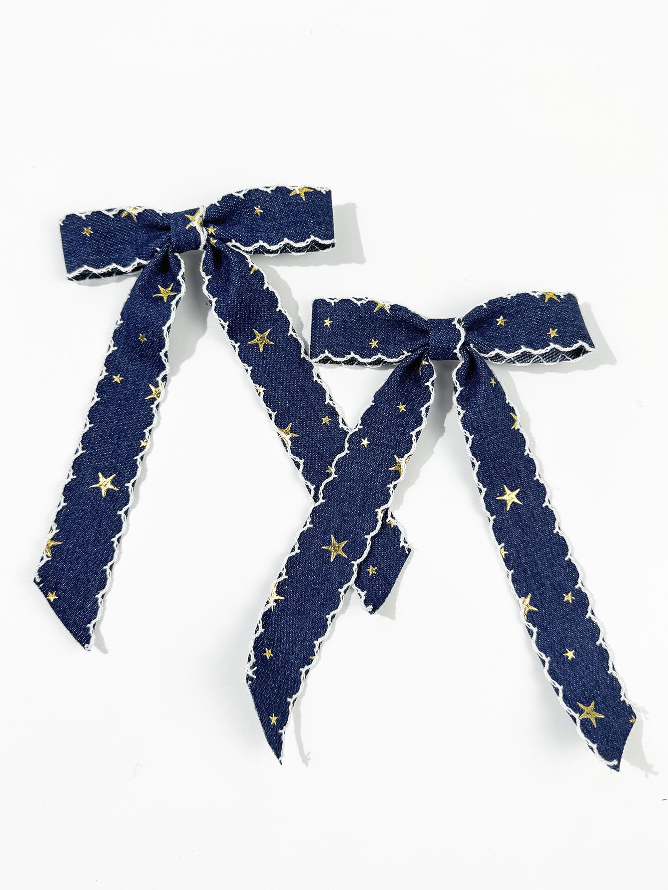

2 шт. Милая джинсовая заколка-бант со звездой, женственный модный темперамент, боковая заколка, на затылок, верхняя заколка, аксессуар для волос